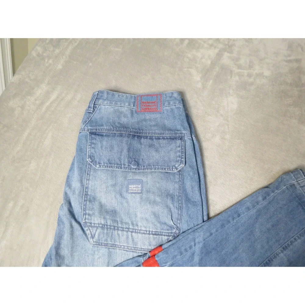 Vintage Marithe Francois Girbaud Jeans Mens 44 Blue Red Strap Shuttle Baggy
